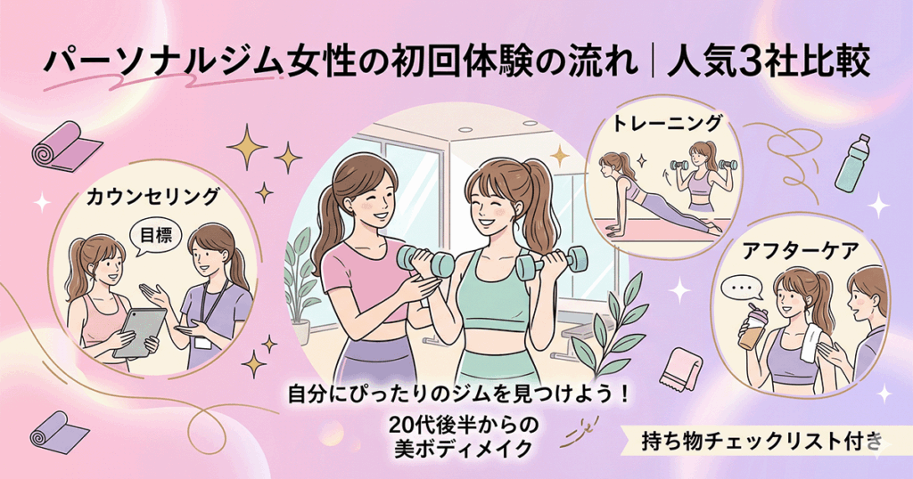 女性向けパーソナルジム3社の初回体験フローを比較したイメージ