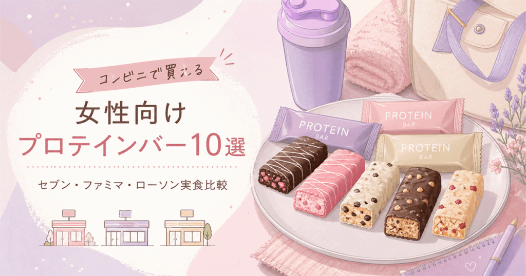 コンビニ3社のプロテインバー10商品を並べたフラットレイ画像